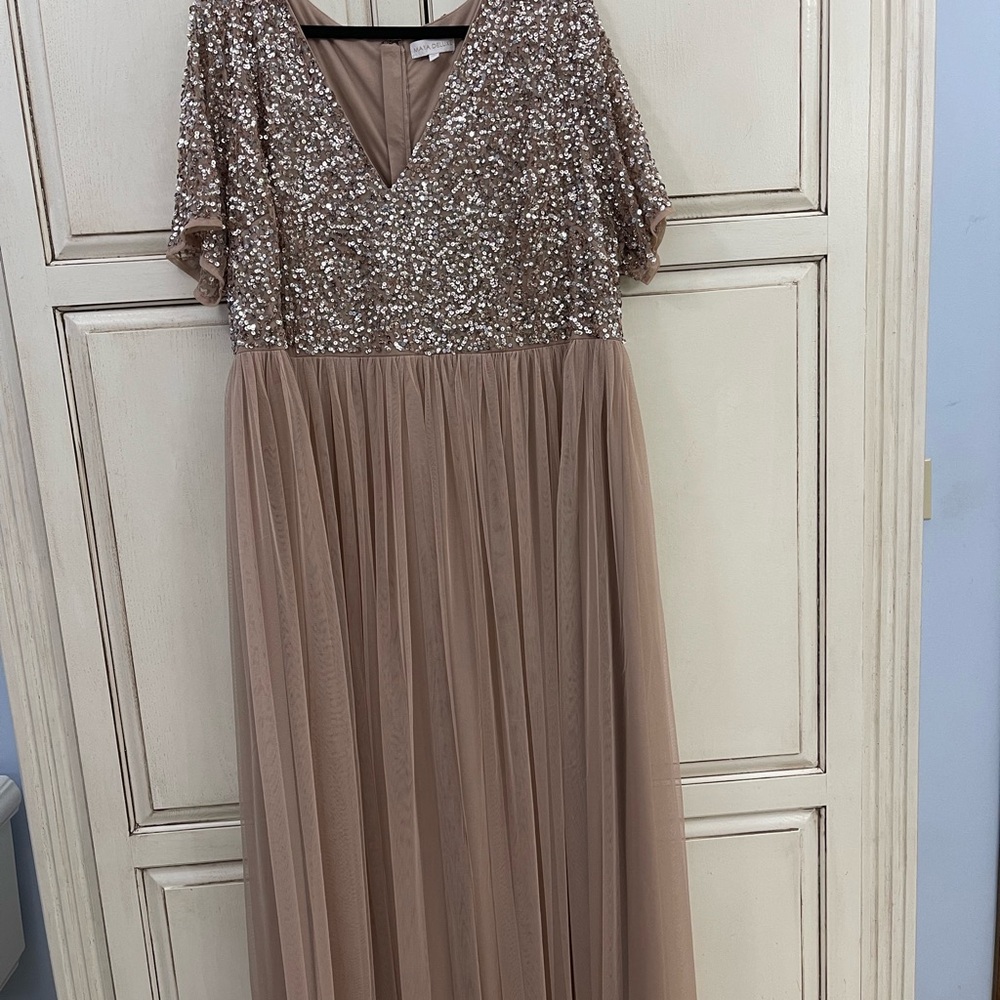 Elegant Sequin Gown in Taupe